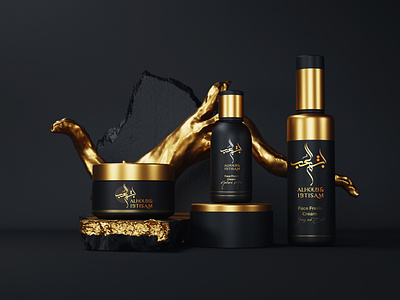 Branding for Alhub & Ibtisam Beauty Products 3d shading arabic branding arabic calligraphy arabic products logo beauty products branding branding calligraphy cosmetics illustration luxury brand packaging