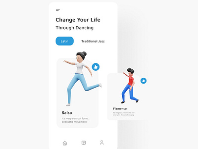 A dancing app UI design 3d 3d illustration animation app app design branding dance dancing design graphic design illustration ui uidesign ux vector