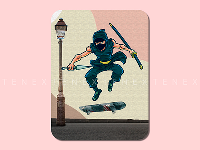 NFT for TENEX-DEFI: Ninja On SkateBoard design flat illustration minimal nftart