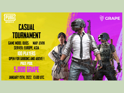 Grape PUBG Tournament design game illustration logo minimal typography