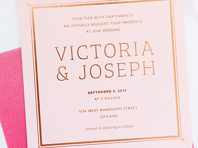 Victoria & Joseph bree serif copper foil invitation metric typography wedding