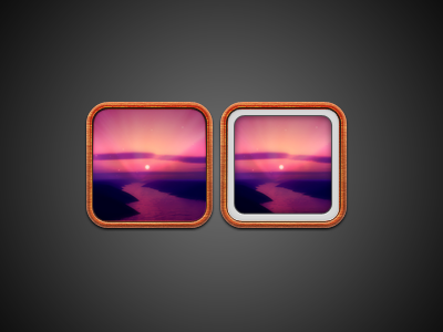 iOS Photos PSD Freebie border freebie icon ios psd replacement sunset theme wood