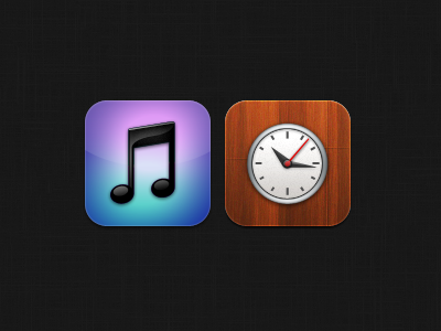 iTunes & Clock clock icon ios iphone itunes note theme turtle wood