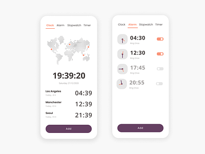 Time Management App alarm clean clock management minimal mobile stopwatch time timer ui ui design
