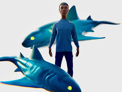 Kondo the Shark boy 3d animation branding motion graphics
