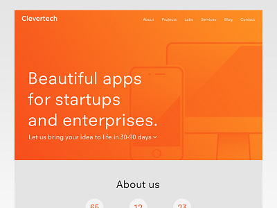 Clevertech homepage redesign concept A desktop home illustration intro iphone orange