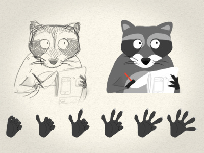 Raccoon and hands animation counting grey hand hands illustration raccoon shades sketch