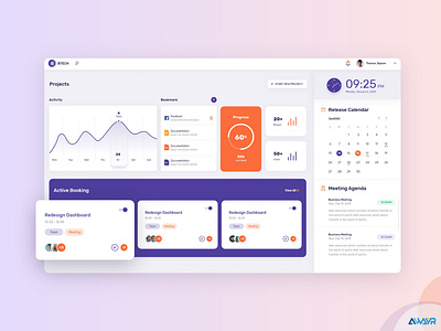 A Slick Project Management Dashboard | AWAYR branding calendar chart dashboard dashboard app design flat design iconography icons icons pack illustration landing page line icons projectmanagement projects reporting time ui website design widgets