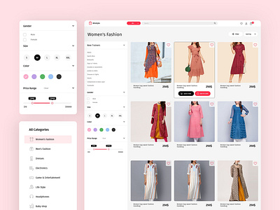 Concept for Product listing 👗👚👕 add to cart branding buy now categories clothing design ecommerce fashion favorite filters icon icons illustration options pricing search shopping ux vector website design