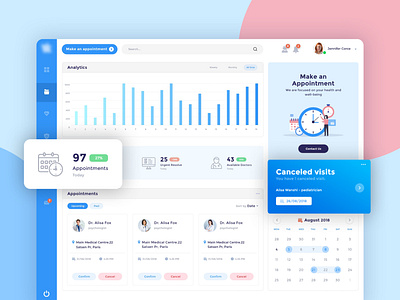 Appointment Dashboard analytics chart appdesign appointment calendar dashboard dashboard app dashboard design events flat design icons illustration navigation notifications search sleek tabs ui uiux website design wordpress theme