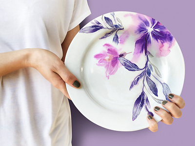 Watercolor Floral Pattern for Tableware design floral design floral pattern flower gift hand painted hand painting handpainted illustration pattern plate print purple sketch surface pattern design surfacedesign tableware watercolor watercolour