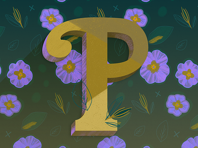 P is for Primrose botanical digital painting floral flower hand lettered letterform lettering letters pattern primrose textile pattern texture type