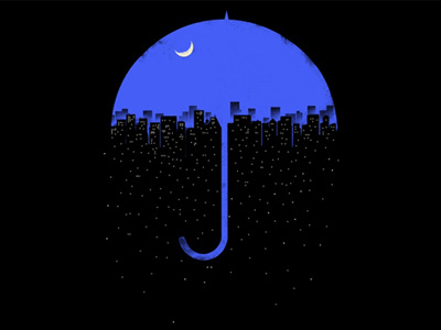 Two Side black buildings cityscapes moon rain side silhouettes skylines two umbrella urban windows