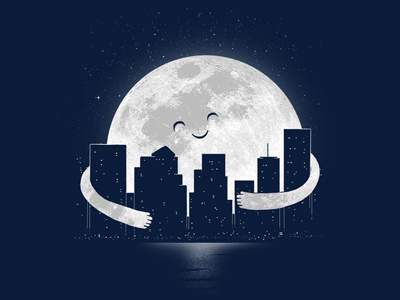 Good Night blue cities cityscapes cute dmoon hugging hugs lunar navy skylines space urban