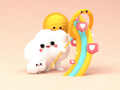 HUNTING HEARTS! 😊❤️✨ 3d animated animation blender3d c4dart character clouds colors cute cute art design dribbble dribble flat flat design illustration instagram kawaii like love