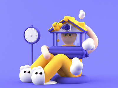Stay At Home 3d animated animation apple character character design cloud colors coronavirus covid-19 design dribbble dribble flat home illustration purple stayathome stayhome yellow