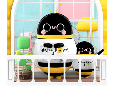 Stay Home, Stay Positive 3d 3d art animated animation bees branding character colors coronavirus cover art covid19 design dribbble dribble illustration kawaii love stayhome web