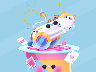 Boom! 3d 3d art boom cannonball cats character character design circus colors design dribbble best shot illustration illustration design kawai kawaii kawaii art kawaii faces love magic mouse