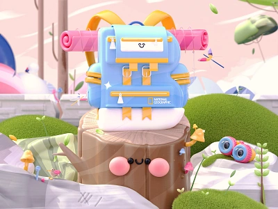 Letter B - Charming Backpack 36daysoftype 36daysoftype08 3d 3d art 3d artist animals backpack birds character dribbble explore illustration kawaii kawaii art love national geographic nature nature illustration plants travel