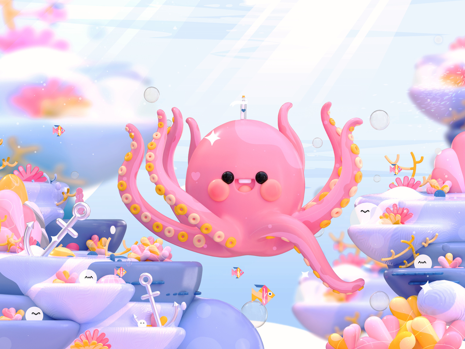 "Marine life" Letter Q 3d 3d art 3d artist 3dillustration animals character character design colors corals design dribbble best shot fish illustration kawai kawaii kawaii art love oceans octopus sea