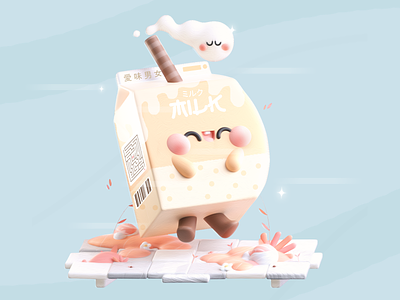 Milkshake made with love 3d 3d art character characters charming china colors design dribbble food illustration kawaii kawaii art logo love milk milkshake oriental ui