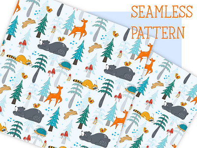 Winter in the woodland seamless pattern animal baby child children cute fabric hand drawn kids pattern print seamless