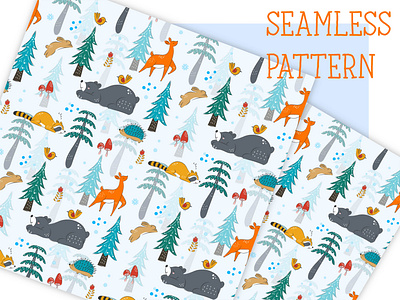 Winter in the woodland seamless pattern