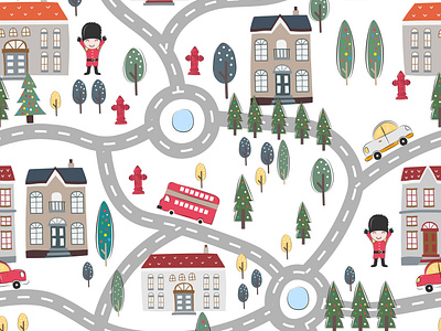 Old London pattern with vintage style baby child christmas citymap cute fabric hand drawn kids london london bus pattern print seamless