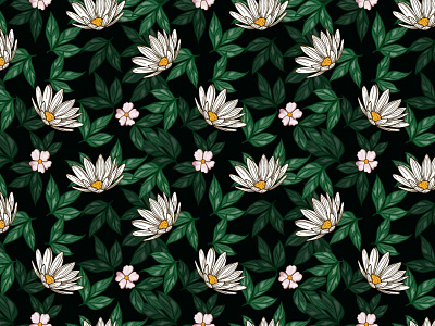 Black Garden Pattern black fabric floral floral pattern flower illustration flowers garden illustration leaf leaves lily pattern print seamless seamless pattern spring textile
