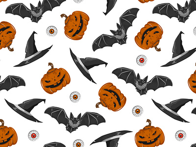 Halloween Pattern autumn bat fabric festival halloween halloween design hat illustration october pattern print pumkin seamless seamless pattern