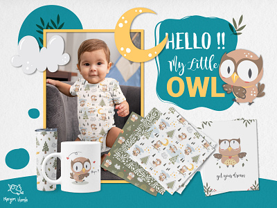 Hello My Little Owl animal apparel baby bird bundle cute cute pattern design fabric funny happy illustration kids kids pattern owl pattern print seamless set textile