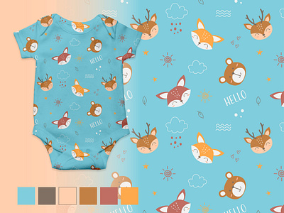 Seamless baby pattern with cute woodland animlas theme