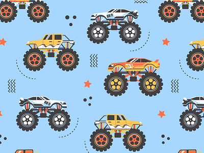 Monster Jump Seamless Pattern apprel baby blanket boy car children cute design fabric illustration kids monster jump pattern print seamless textile truck vehicle wallpaper