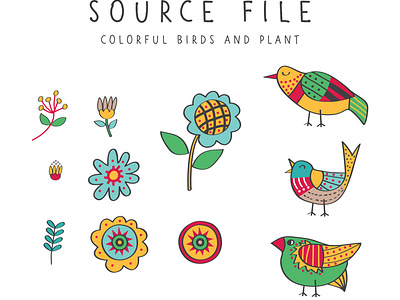 Source File Birds and Plant for Colorful pattern