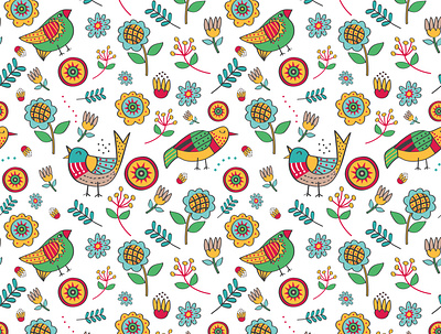 Colorful pattern birds and plant animal baby child cute design fabric kids pattern print seamless wrapping