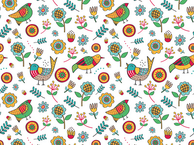 Colorful pattern birds and plant