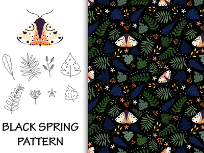 Black Spring pattern with moth in the garden