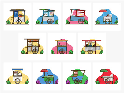 Indonesia Food Carts v1 🤩🙌 cute flat foodcarts gerobak illustration indonesiafood vector