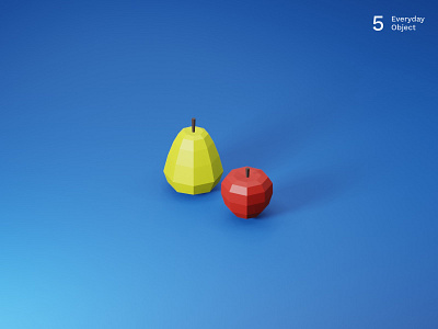 Folding fruits | Everyday object 3d apple lowpoly pear