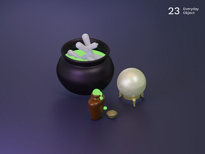 Experiment | Everyday object 3d balloon crystal ball illustration witch
