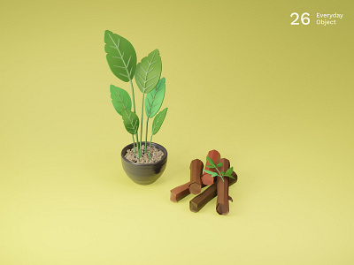 Plant | Everyday object 3d illustration leaf logs plant wood