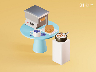 Still life 5 | Everyday object 3d blue blueberry breakfast bright colors illustration machine milk mug pancake yellow