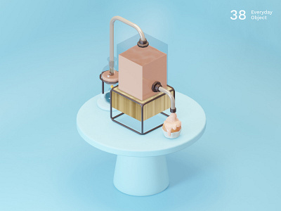 Sill life 12 | Everyday object 3d blue cake experiment illustration lab laboratory machine