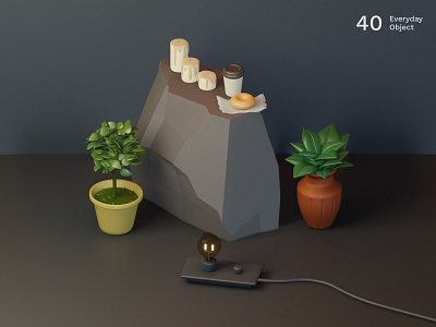 Still life 14 | Everyday object 3d abstract art bulb candles coffee composition donut illustration plants rock