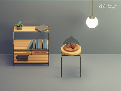 Still life 16 | Everyday object 3d bookshelf composition illustration livingroom