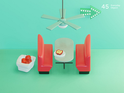 Apples | Everyday object 3d colors composition dining illustration interior red restaurant retro