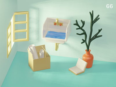 Sink | Everyday object 3d composition golden illustration interior design light shadow