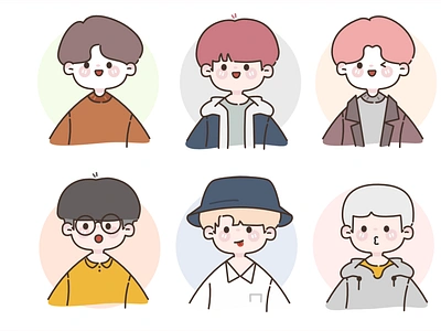 Cute korean character boy branding character chibi colourful cute expressions face graphic design illustration instagram korean kpop vector