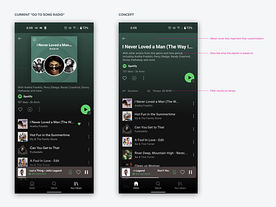 Spotify "Go to Song Radio" UI filter mobile music spotify ui