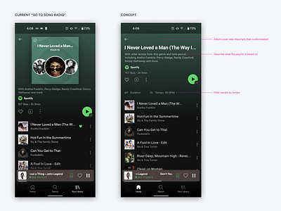 Spotify "Go to Song Radio" UI